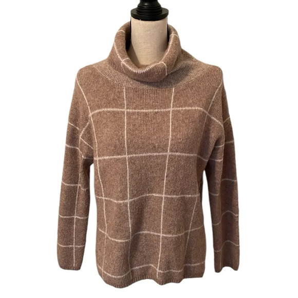 Madewell Turtleneck Grid Pattern Cozy Sweater Oversized XS Beige Color Cozy EUC - Picture 1 of 12